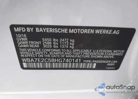 2017 BMW 740I from USA, damaged, VIN WBA7E2C58HG740141